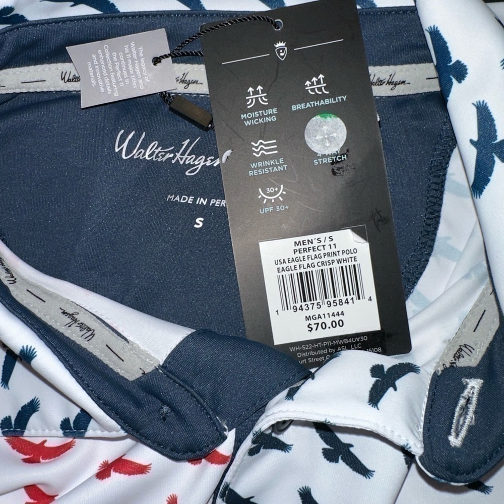 NWT Walter Hagen USA Eagle Flag Print Golf Polo Mens Size Stretch New - Picture 10 of 14